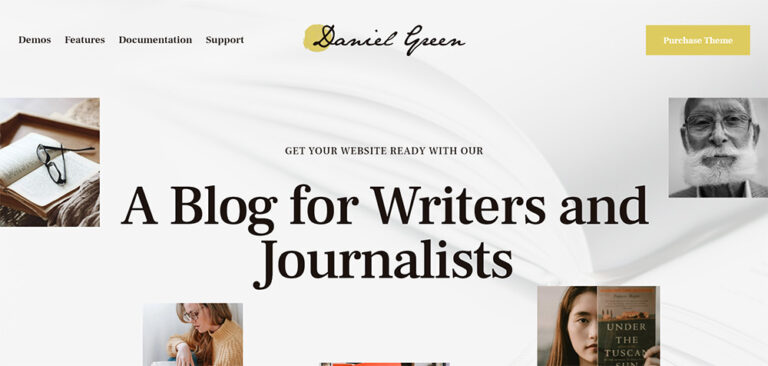 Blog For Writers And Journalists With Bookstore WordPress Theme 768x366 