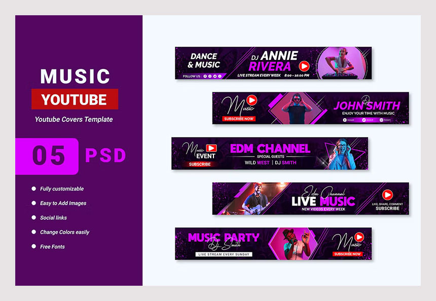 Dance Music Channel YouTube Banner Template