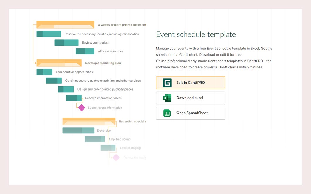 Event schedule template GanttPRO