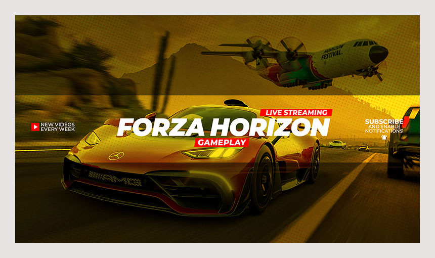 Forza Horizon Gameplay YouTube Banner Template  Free PSD