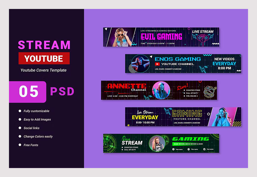 Gaming Channel- Youtube Banner Template