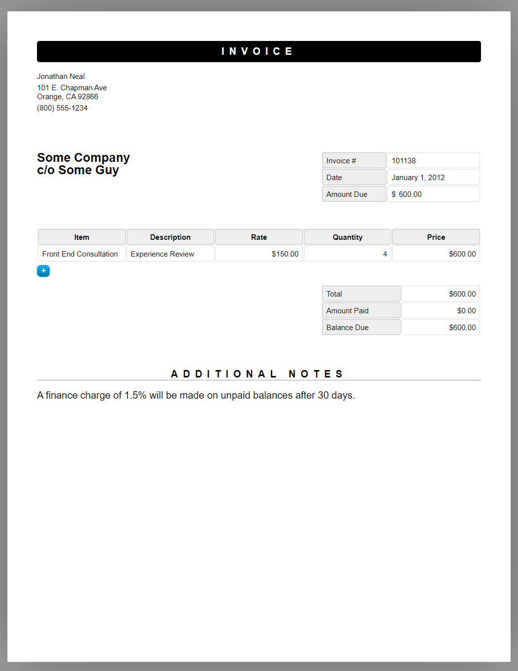 HTML Invoice Template Codepen Free