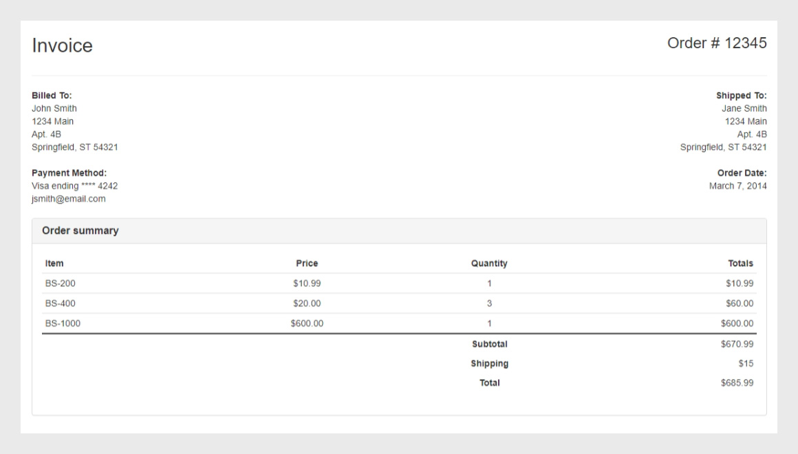 Simple Invoice Template Bootstrap Free