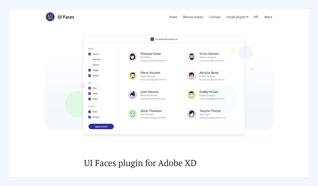 UI Faces plugin for Adobe XD