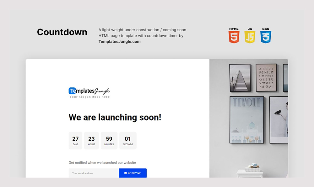 Countdown  Free Lightweight Under Construction  Coming Soon HTML Page Template