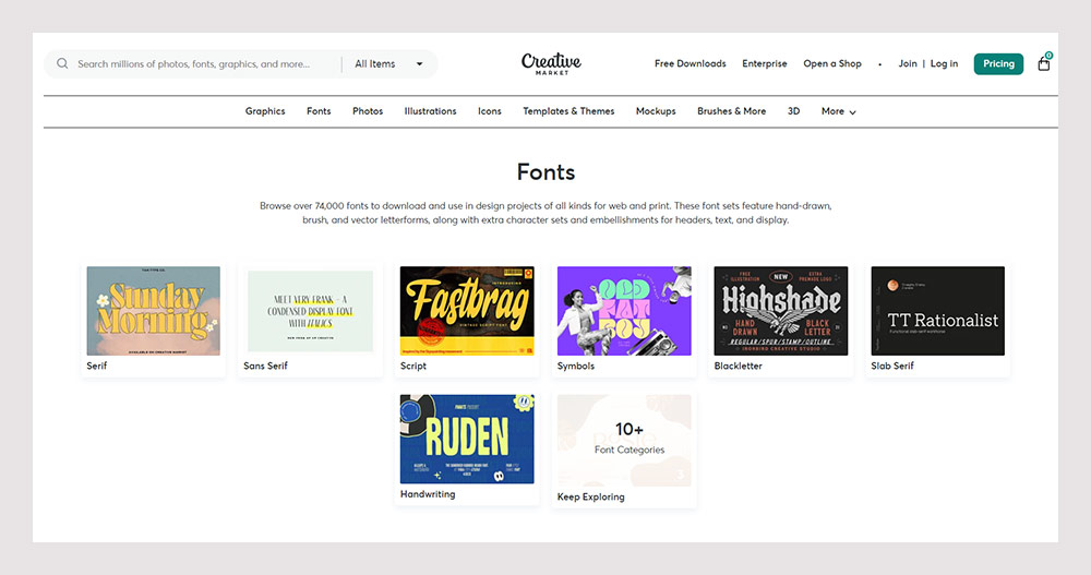Creative Market-fonts websites 