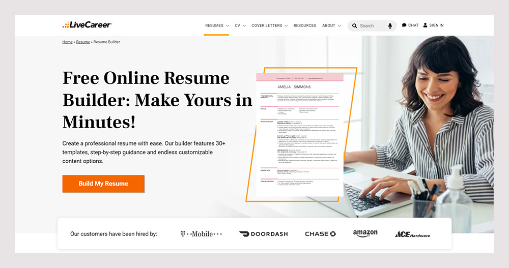 Live Career  Make a professional resume for free