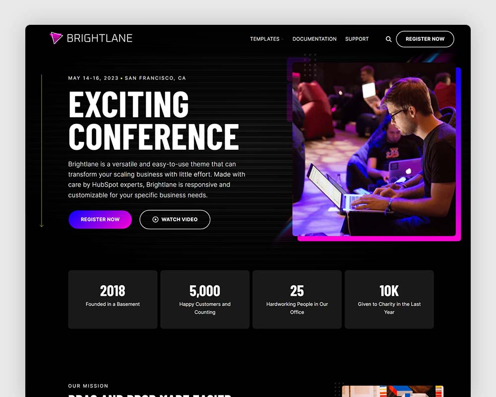 Brightlane Free Event Website Theme by HubSpot