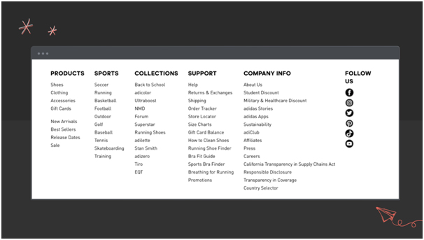 Adidas website footer design