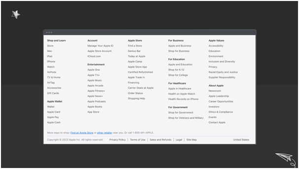 Apple website footer design