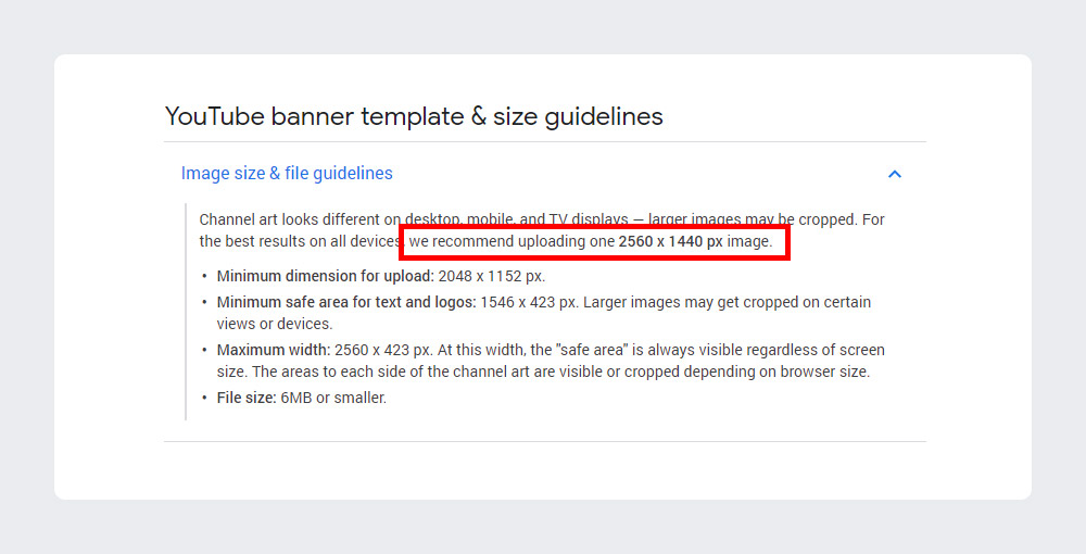 YouTube banner size guidelines