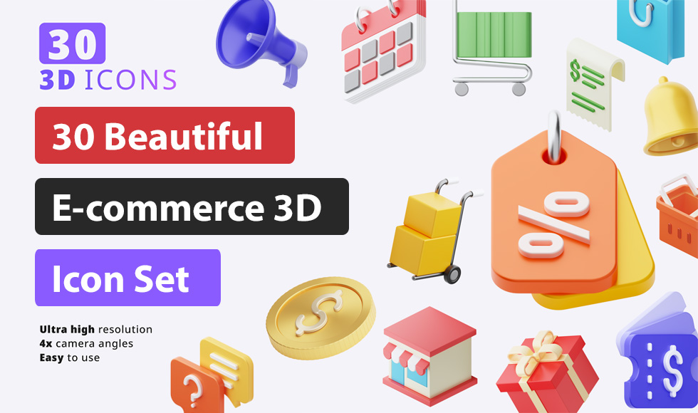 30 Beautiful E-commerce 3D Icon Set