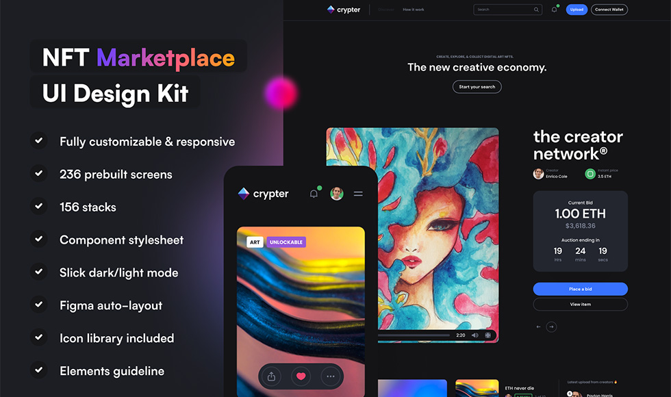 Crypter v1.0 - NFT Marketplace UI Design Kit 