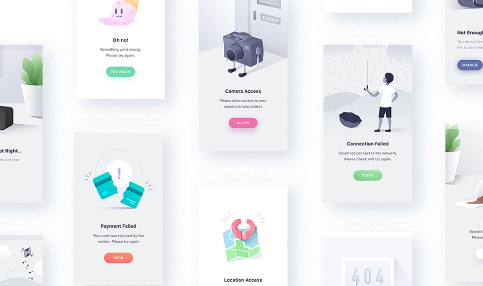 Empty States Mobile and Web Error Illustrations UI Kit Vol 02