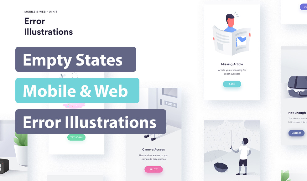 Empty States Mobile and Web Error Illustrations UI Kit Vol 02