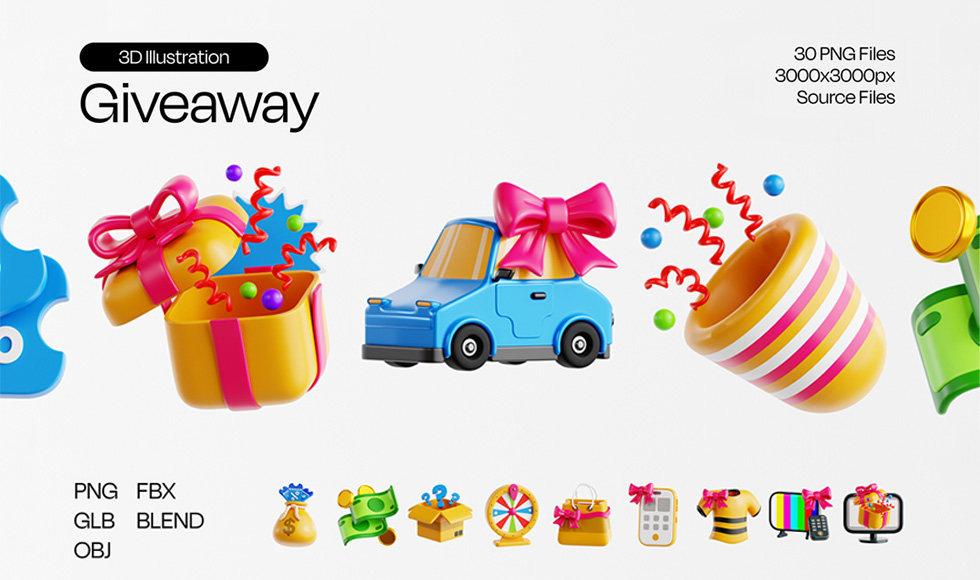 Giveaway 3D Illustration Icon Set for App, UI/UX, and Web Design Projects