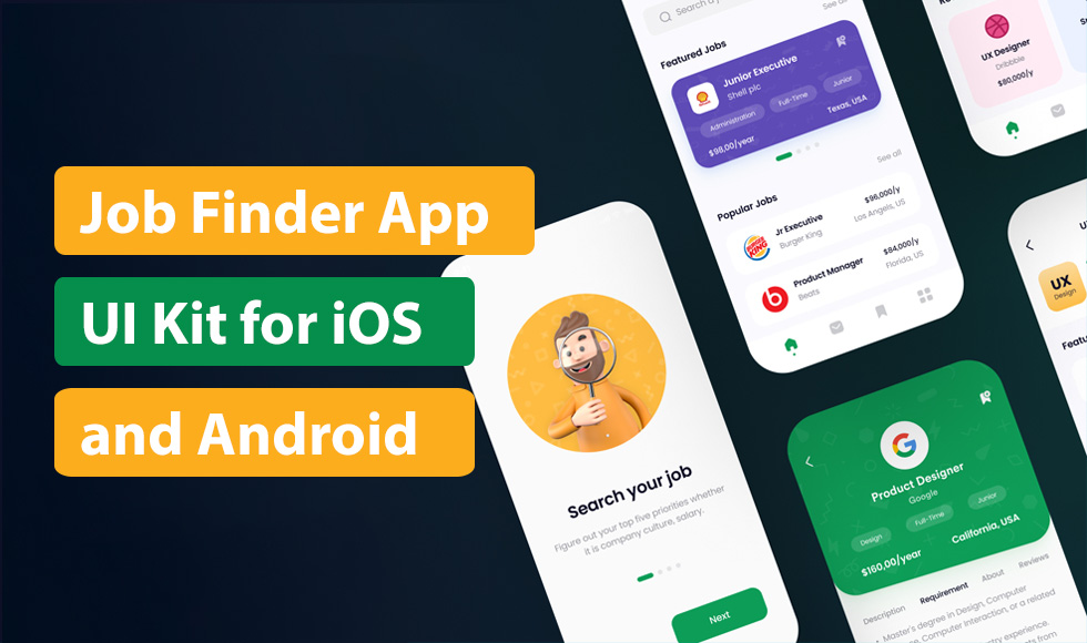 Job Finder App UI Kit for iOS and Android