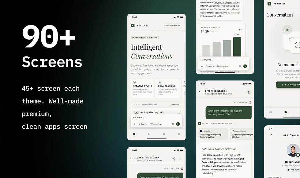Nexus AI – Neo-Retro AI Chat Mobile App UI Kit 