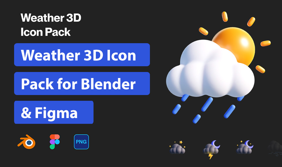 Weather 3D Icon Pack for Blender & Figma