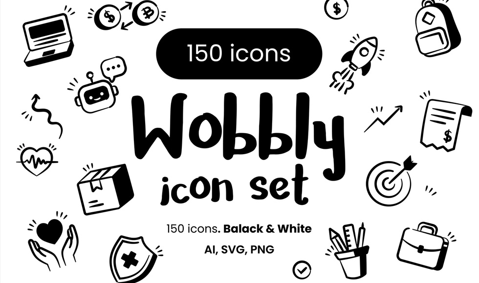 Wobbly - Hand-Drawn Doodle Icons Bundle