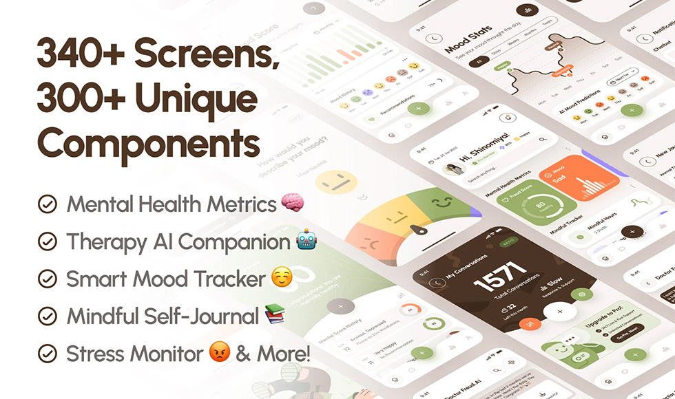 Freud UI Kit: AI Mental Health App for Figma