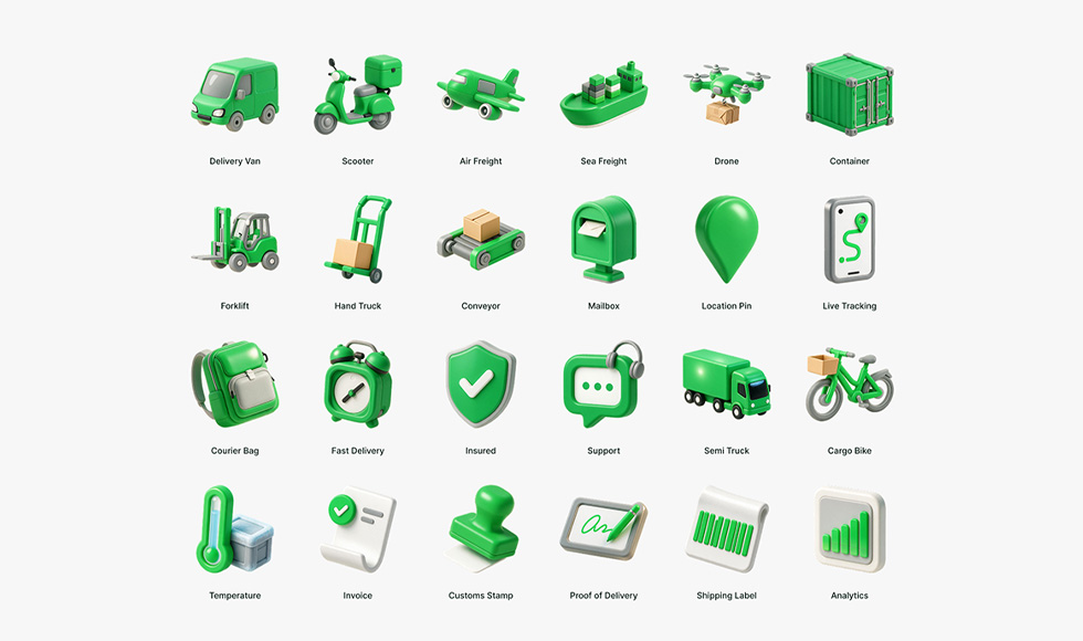 Logistics 3D Icon Set for Delivery, Shipping, and Transportation Projects