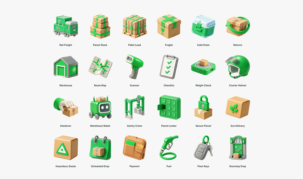 Logistics 3D Icon Set for Delivery, Shipping, and Transportation Projects