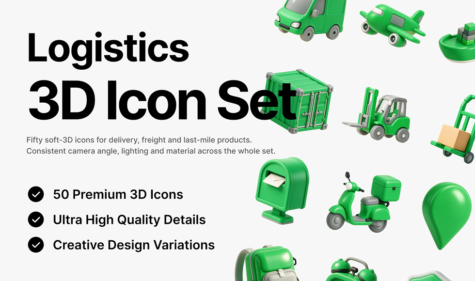Logistics 3D Icon Set for Delivery, Shipping, and Transportation Projects