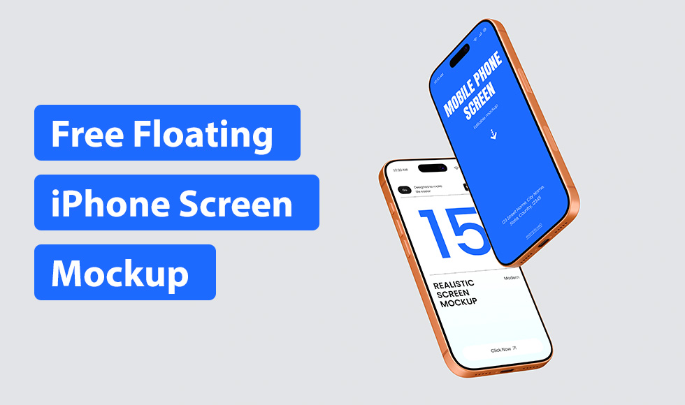 Free Two Floating iPhone Screen Mockup PSD