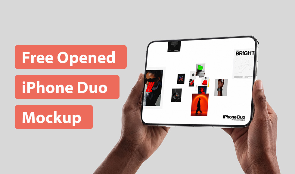 Free iPhone Duo Mockup Held Fully Open in Two Hands